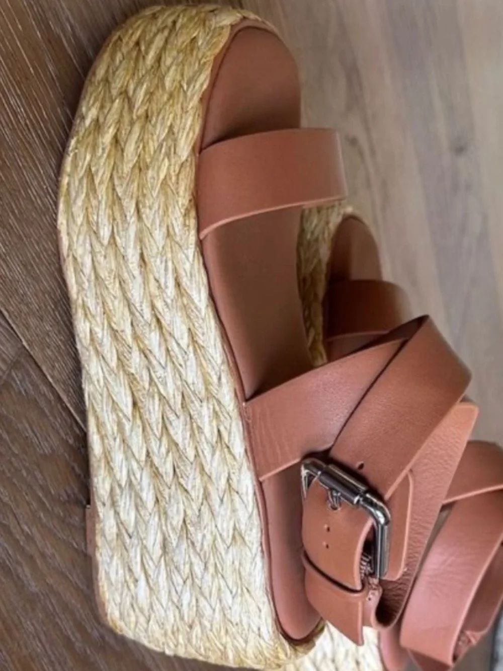 DONNA KARAN PURE Lolah Raffia Platform Sandal Cognac Leather Size 6.5 NEW